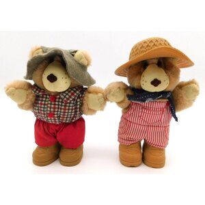 Set of 2 Furskins 7" Bears Plush Boone Dudley Stuffed Animals Hat Clothes